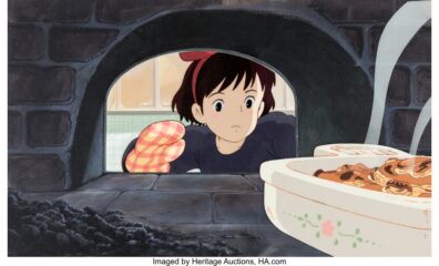 Kiki's Delivery Service Kiki Production Cel Setup with Key Master Background (Studio Ghibli, 1989)
